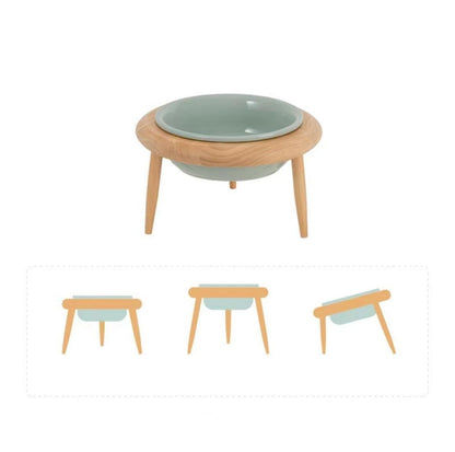 Ceramic Height Adjustable Pet Bowl with Wooden Stand | Small Dog and Cat Bowls - {{product.type}} - PawPawUp