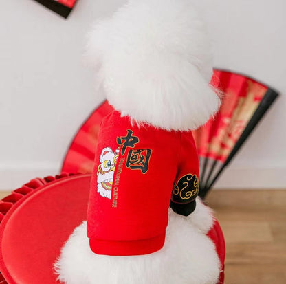 Chinese New Year Lion Dance Head Summer Dog T-Shirt Pet Apparels - {{product.type}} - PawPawUp