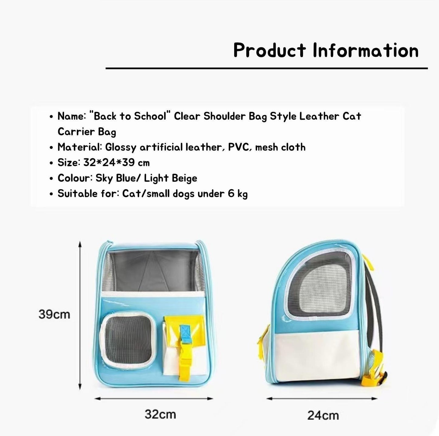 "Back to School" Clear Shoulder Bag Cat and Small Dog Carrier - {{product.type}} - PawPawUp