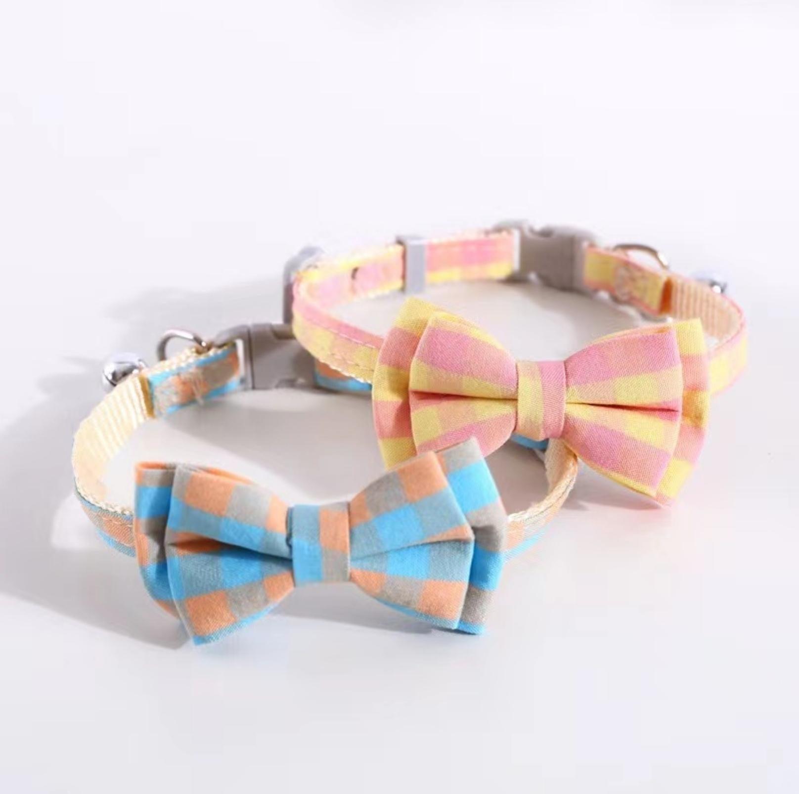 Colourful Plaid Bow Style Adjustable Pet Collar - {{product.type}} - PawPawUp