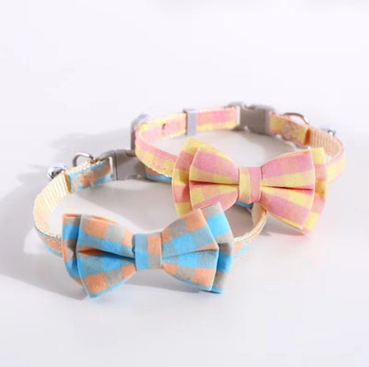 Colourful Plaid Bow Style Adjustable Pet Collar - {{product.type}} - PawPawUp