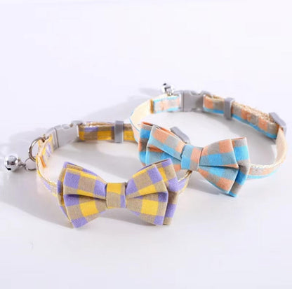 Colourful Plaid Bow Style Adjustable Pet Collar - {{product.type}} - PawPawUp