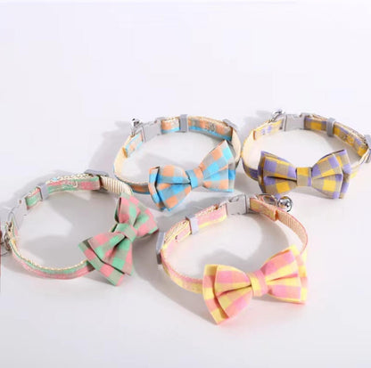 Colourful Plaid Bow Style Adjustable Pet Collar - {{product.type}} - PawPawUp