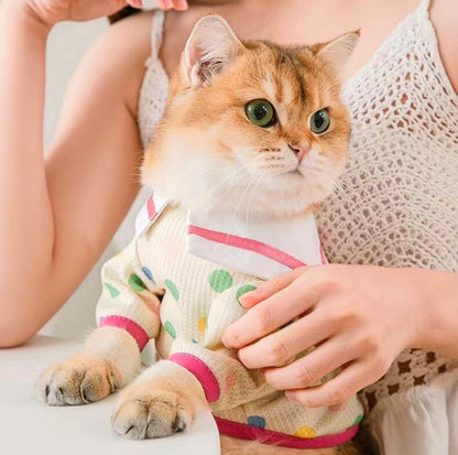 Cute Naval Collar With Colourful Dots Pet Cat T-shirt Pet Apparels - {{product.type}} - PawPawUp