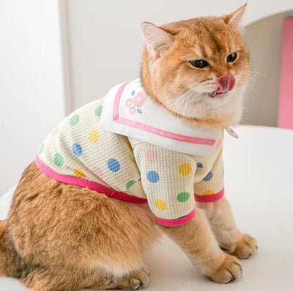 Cute Naval Collar With Colourful Dots Pet Cat T-shirt Pet Apparels - {{product.type}} - PawPawUp