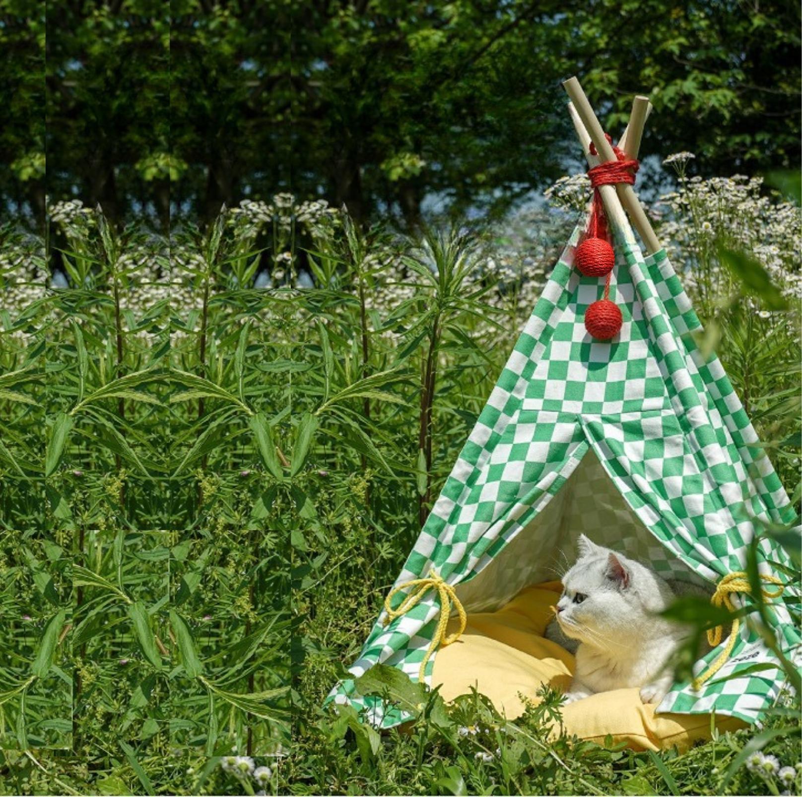 ZeZe Cute Pet TeePee Tent With Checkerboard Pattern Cat Bed Dog Bed - {{product.type}} - PawPawUp