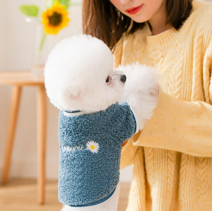 Daisy Embroidered Wool Fleece Spring Dog and Cat Apparel - {{product.type}} - PawPawUp