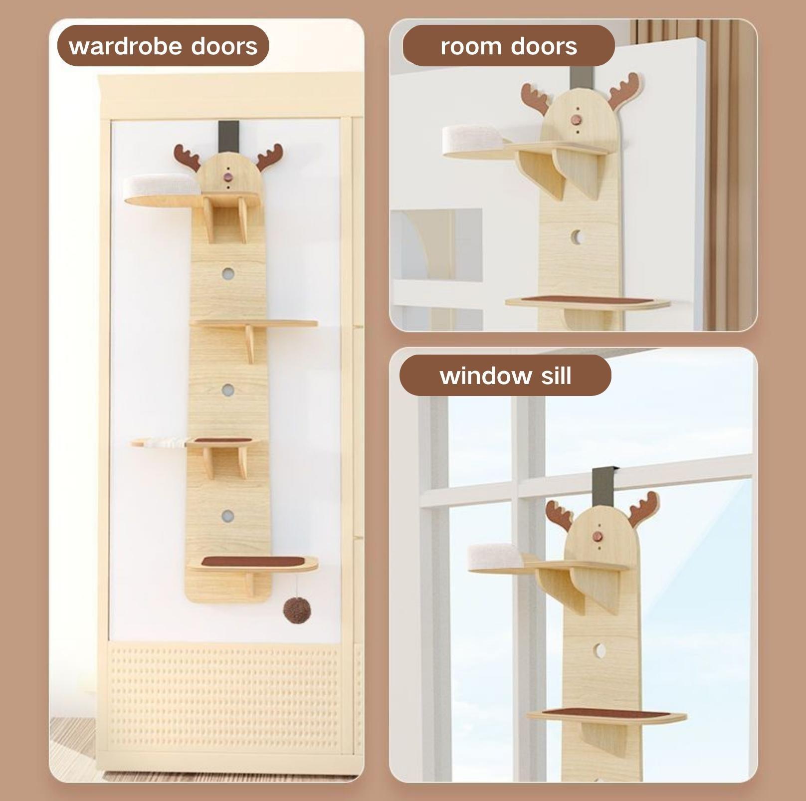 Elk-Shaped Multi-Level Wooden Hanging Cat Tree Cat Toy - {{product.type}} - PawPawUp