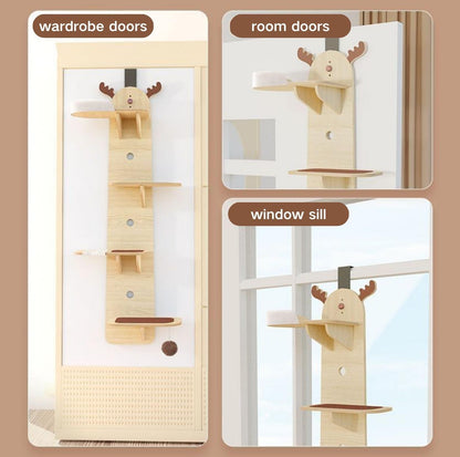 Elk-Shaped Multi-Level Wooden Hanging Cat Tree Cat Toy - {{product.type}} - PawPawUp
