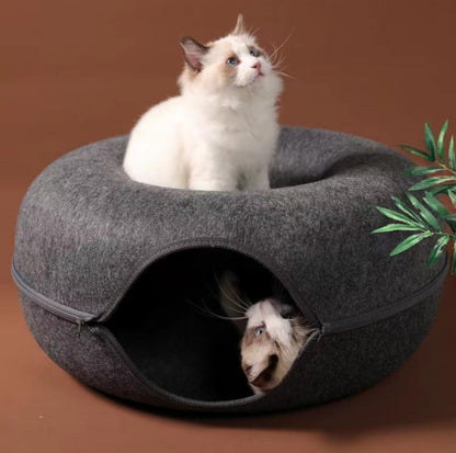 All-Season Donut-Shaped Felt Tunnel Cat Bed - {{product.type}} - PawPawUp