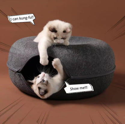 All-Season Donut-Shaped Felt Tunnel Cat Bed - {{product.type}} - PawPawUp