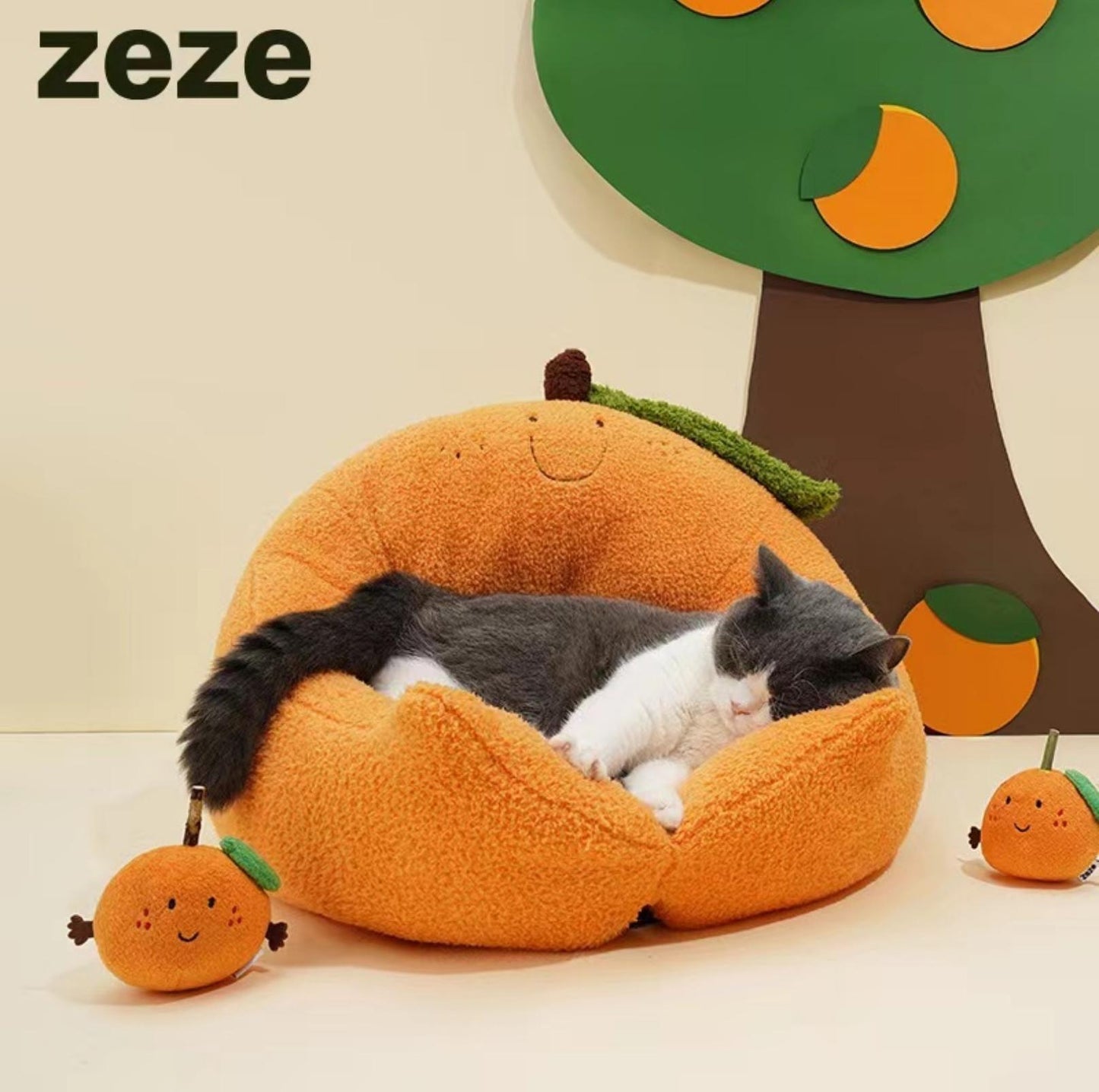 ZeZe Fortune Orange Soft Cat Bed Dog Bed - {{product.type}} - PawPawUp