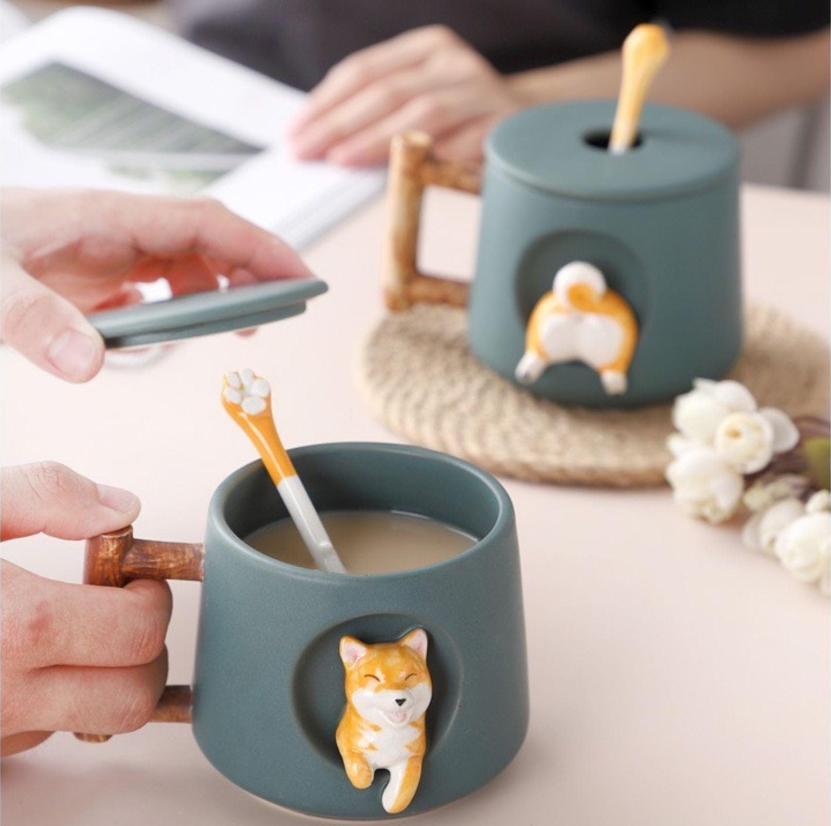 Gift for paw-rents: Human Use Mug Cup with 3D Shiba Inu Pattern (Spoon included) - {{product.type}} - PawPawUp