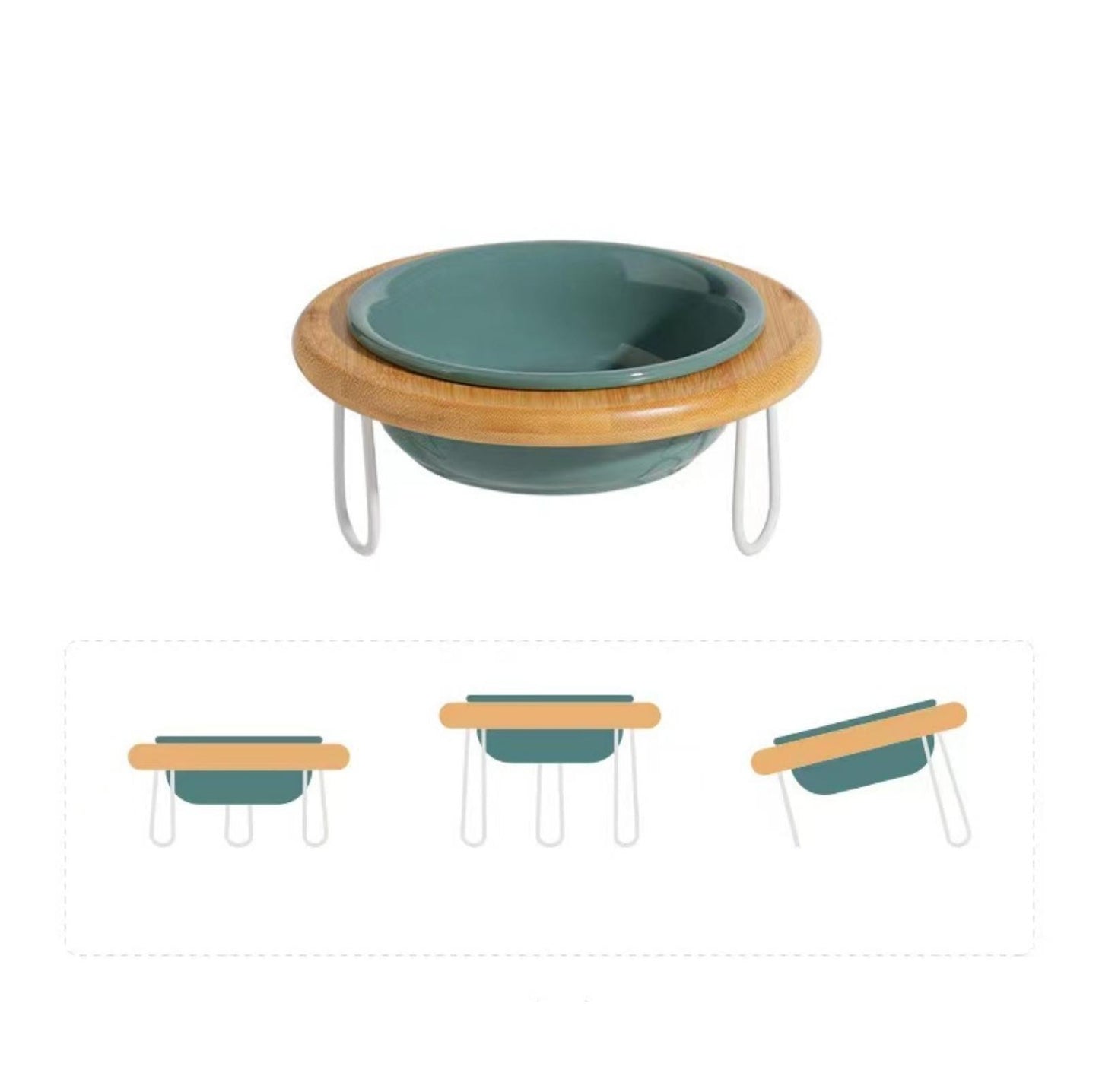 Height-Adjustable Ceramic Cat Bowls Small Dog Bowls with Bamboo Round Frame - {{product.type}} - PawPawUp