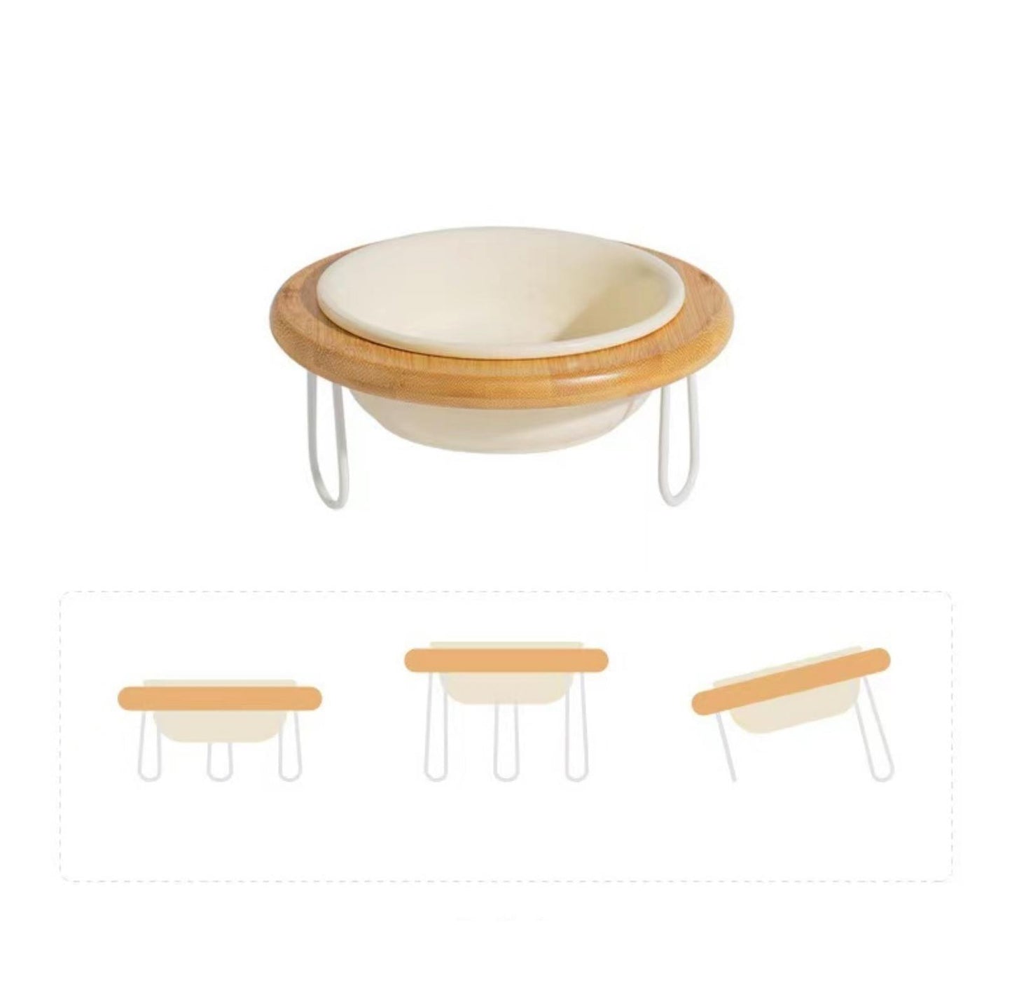 Height-Adjustable Ceramic Cat Bowls Small Dog Bowls with Bamboo Round Frame - {{product.type}} - PawPawUp