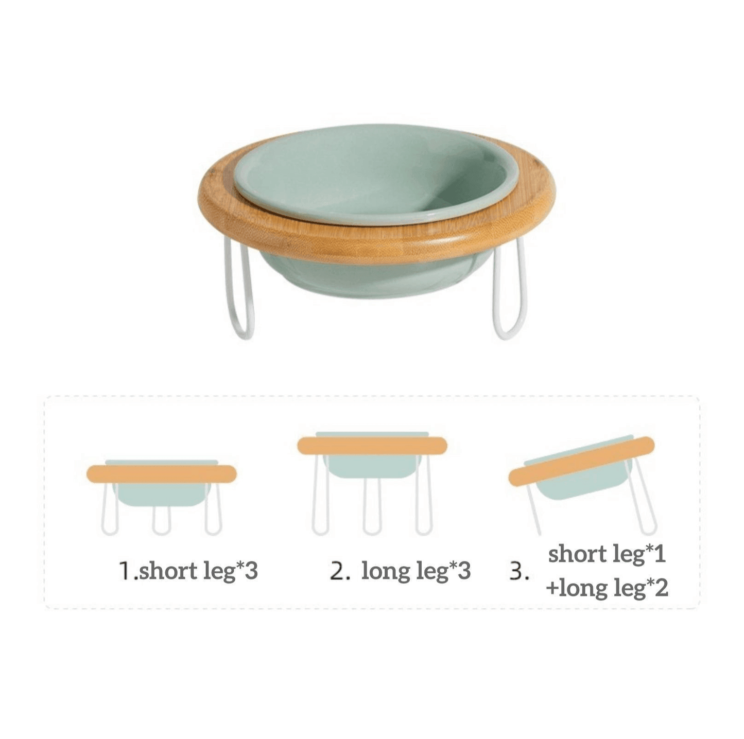 Height-Adjustable Ceramic Cat Bowls Small Dog Bowls with Bamboo Round Frame - {{product.type}} - PawPawUp