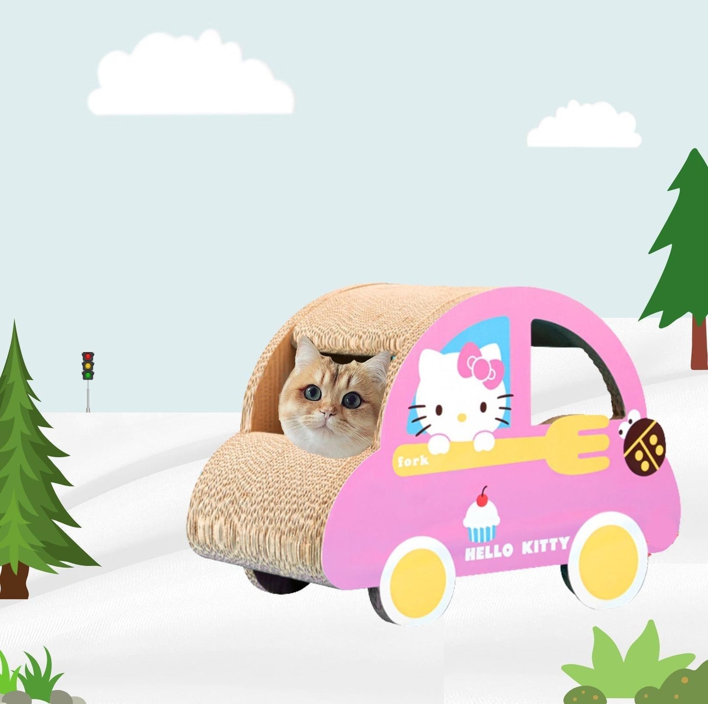 Hello Kitty Series Beetle Car Corrugated Paper Cat Scratcher - {{product.type}} - PawPawUp