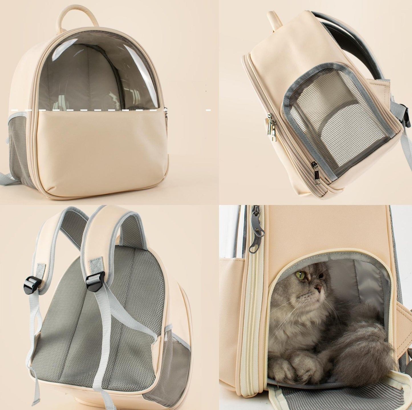 Leather Backpack Style Cat Carrier With Transparent Window - {{product.type}} - PawPawUp