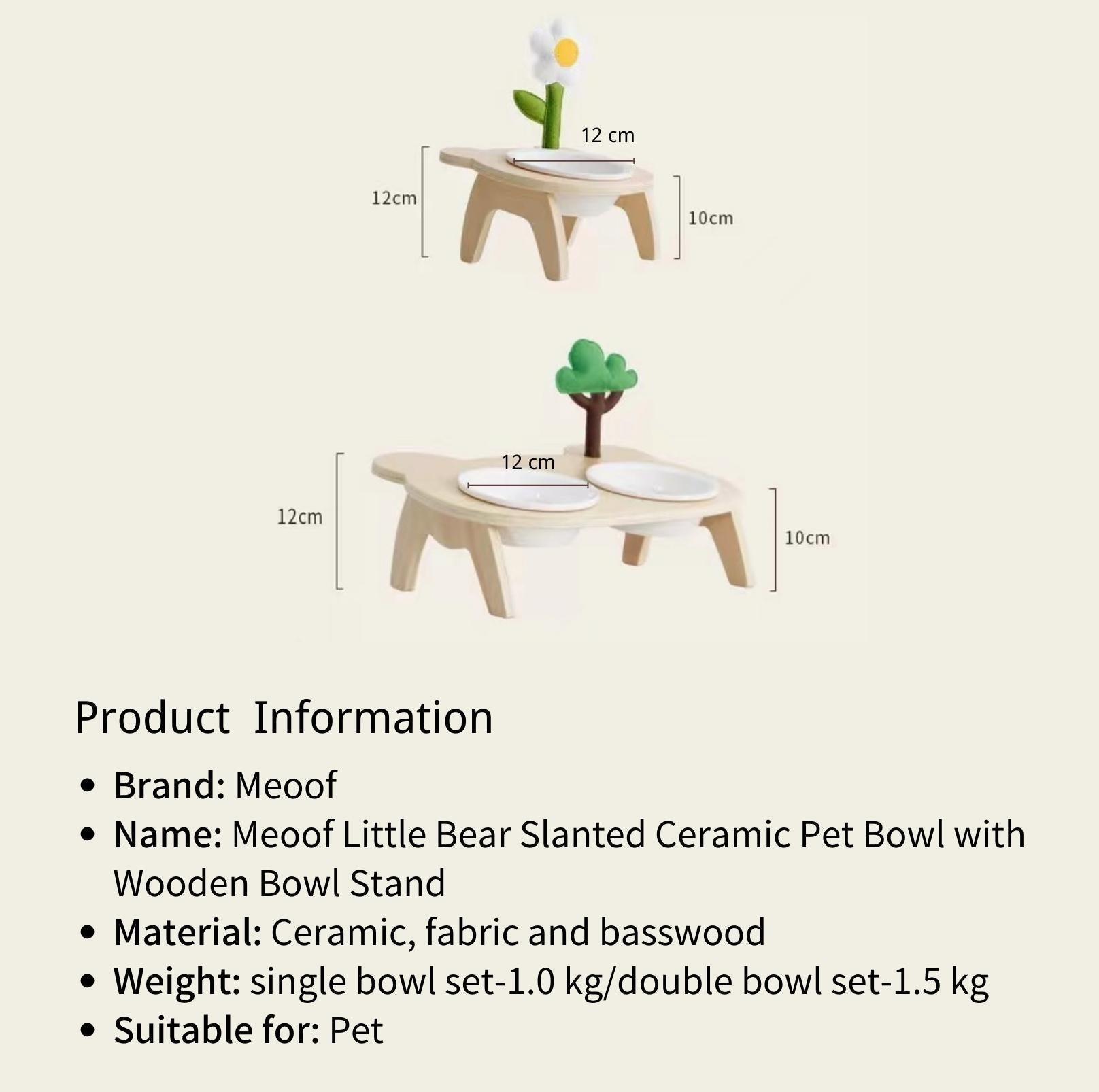 Meoof Little Bear Slanted Ceramic Cat Bowls Small Dog Bowls with Wooden Stand - {{product.type}} - PawPawUp