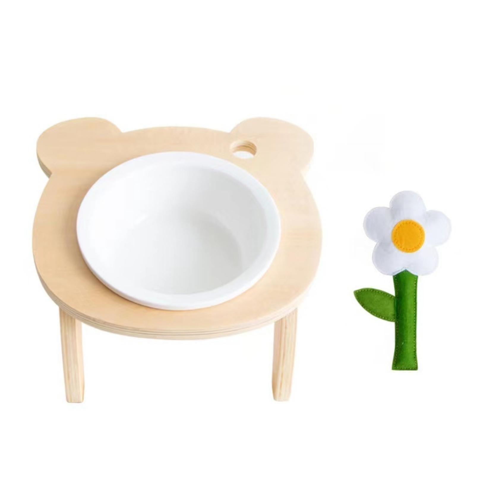 Meoof Little Bear Slanted Ceramic Cat Bowls Small Dog Bowls with Wooden Stand - {{product.type}} - PawPawUp