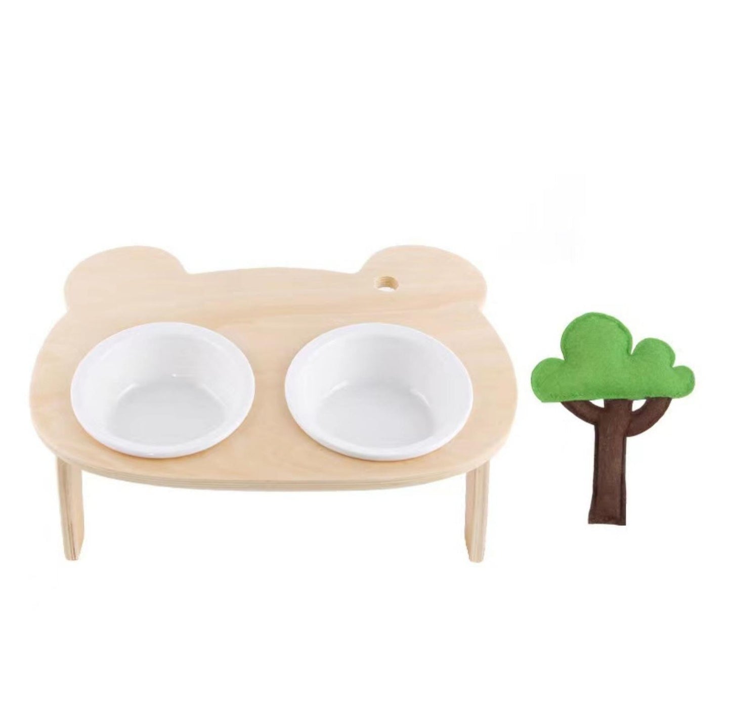 Meoof Little Bear Slanted Ceramic Cat Bowls Small Dog Bowls with Wooden Stand - {{product.type}} - PawPawUp