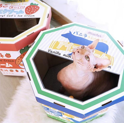 Misspet Ice Cream Box Corrugated Paper Cat Scratcher - {{product.type}} - PawPawUp