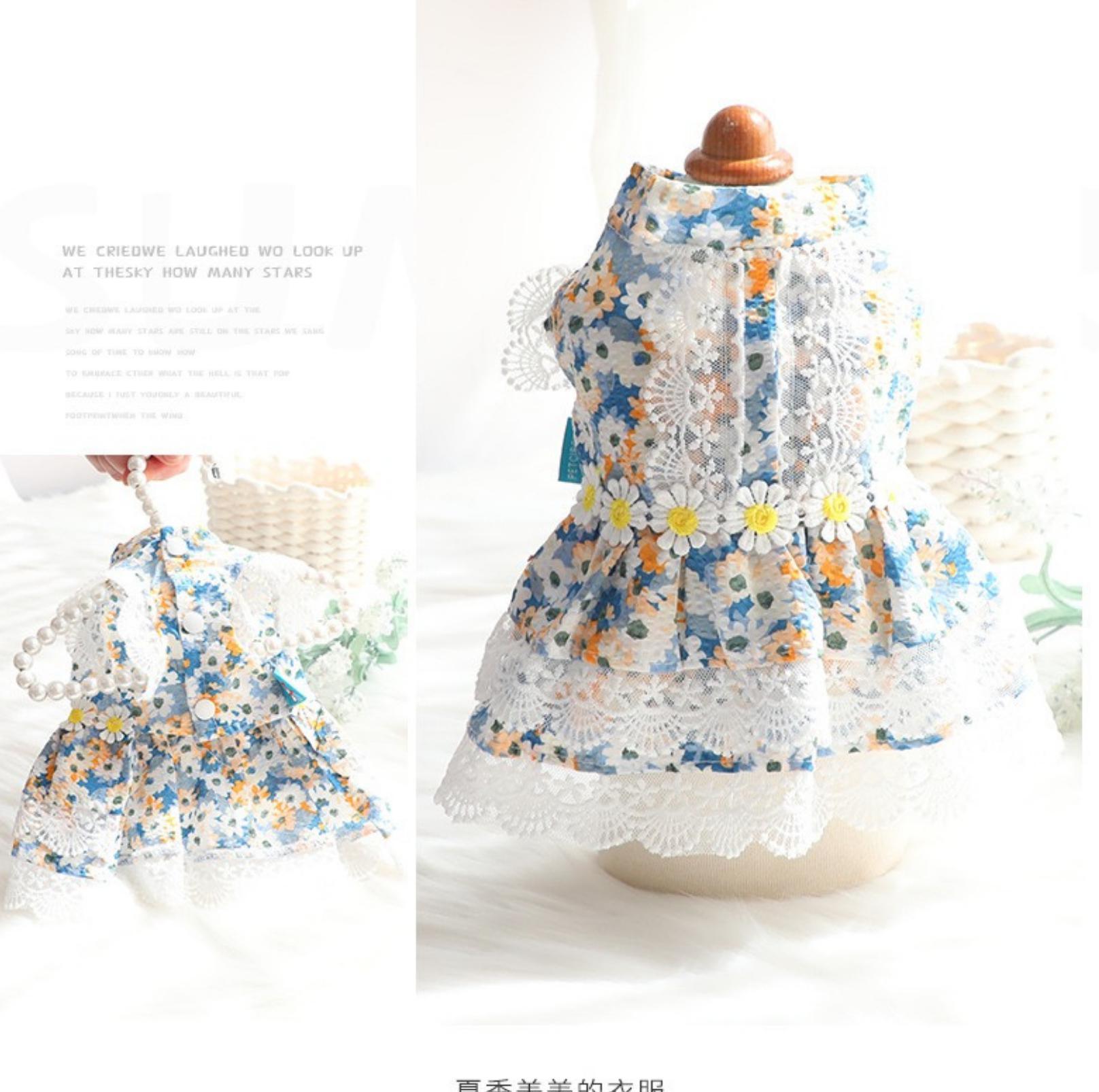 Pet Blue Flowerl Dress - {{product.type}} - PawPawUp