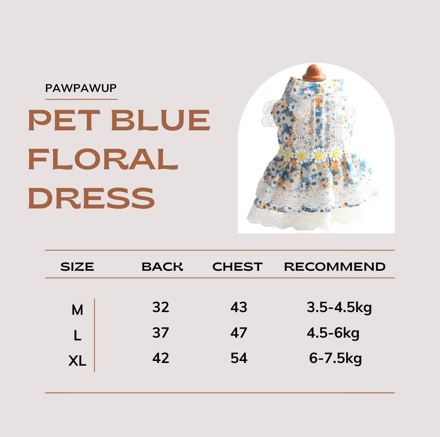 Pet Blue Flowerl Dress - {{product.type}} - PawPawUp