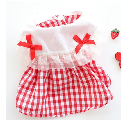 Pet Red Checkerd Dress With Small Bows - {{product.type}} - PawPawUp