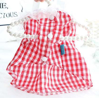 Pet Red Checkerd Dress With Small Bows - {{product.type}} - PawPawUp