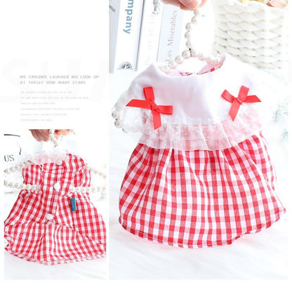 Pet Red Checkerd Dress With Small Bows - {{product.type}} - PawPawUp