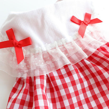 Pet Red Checkerd Dress With Small Bows - {{product.type}} - PawPawUp