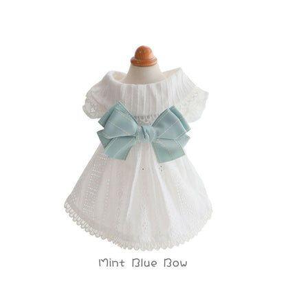 Pet White Dress with Mink Blue Bow - {{product.type}} - PawPawUp