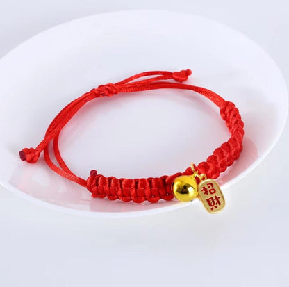 Pet Woven Red String Adjustable Collar With Chinese Style Forturne Pendants - {{product.type}} - PawPawUp