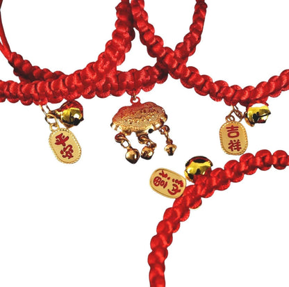 Pet Woven Red String Adjustable Collar With Chinese Style Forturne Pendants - {{product.type}} - PawPawUp