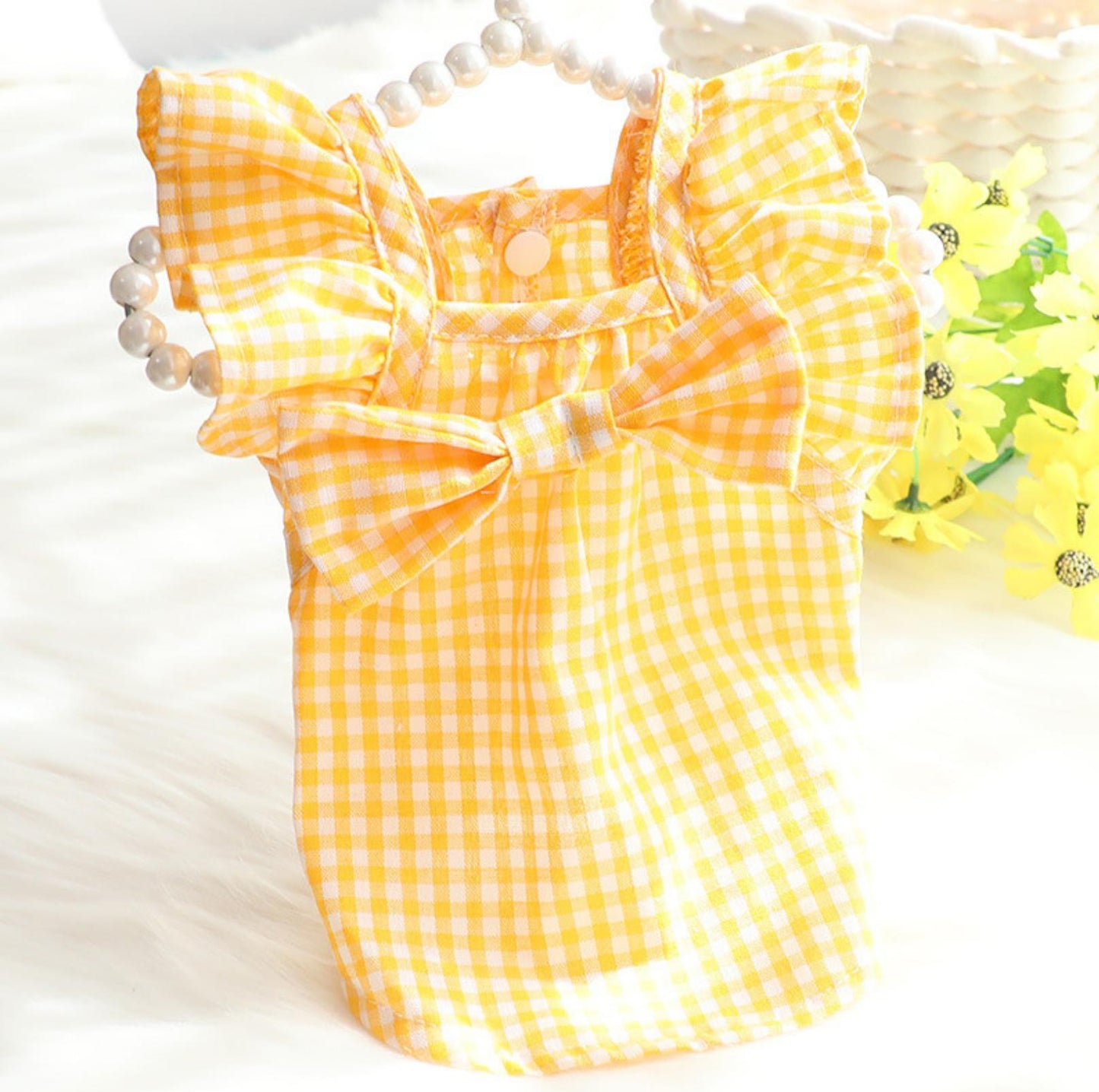 Pet Yellow Checkered Dress - {{product.type}} - PawPawUp