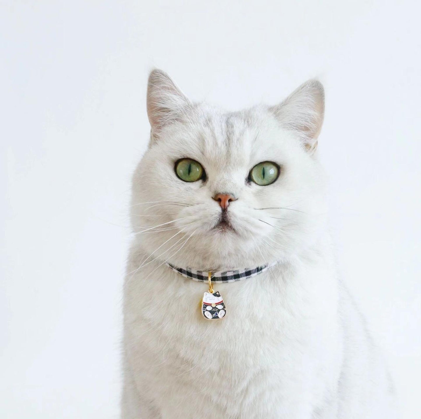 PU Plaid Fortune Cat Pendant Adjustable Pet Collar - {{product.type}} - PawPawUp