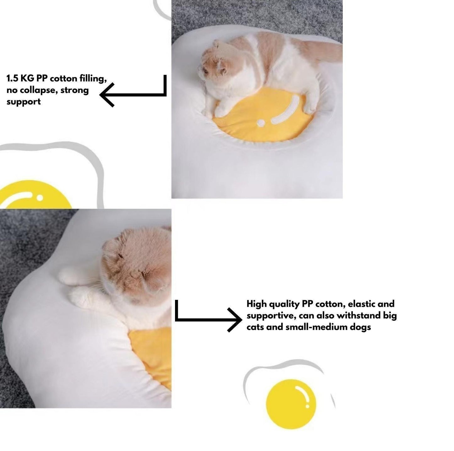Purlab Fried Egg Cat Bed Dog Bed - {{product.type}} - PawPawUp