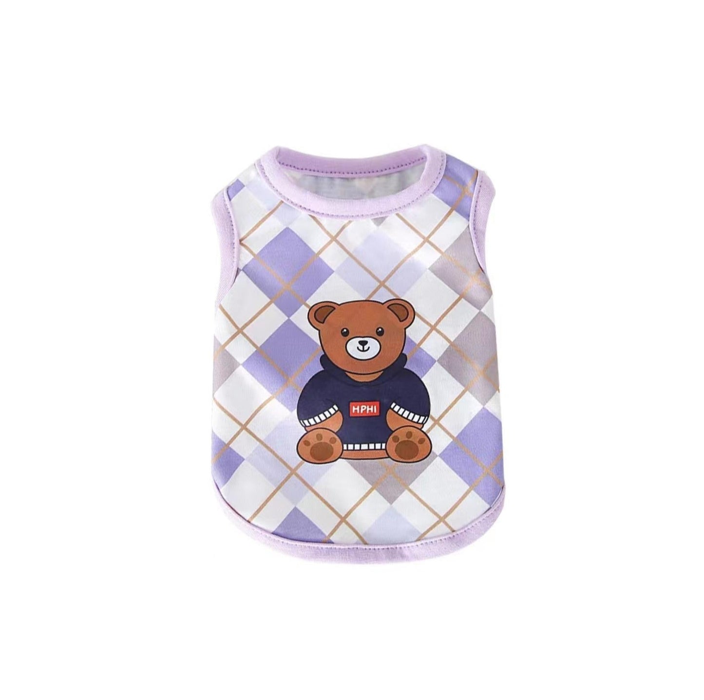 Purple Checkered Bear Print Summer Cat Vest Pet Apparel - {{product.type}} - PawPawUp