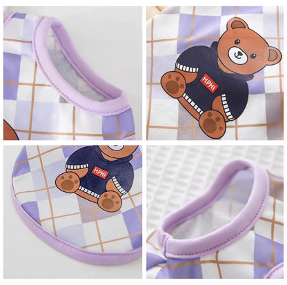 Purple Checkered Bear Print Summer Cat Vest Pet Apparel - {{product.type}} - PawPawUp