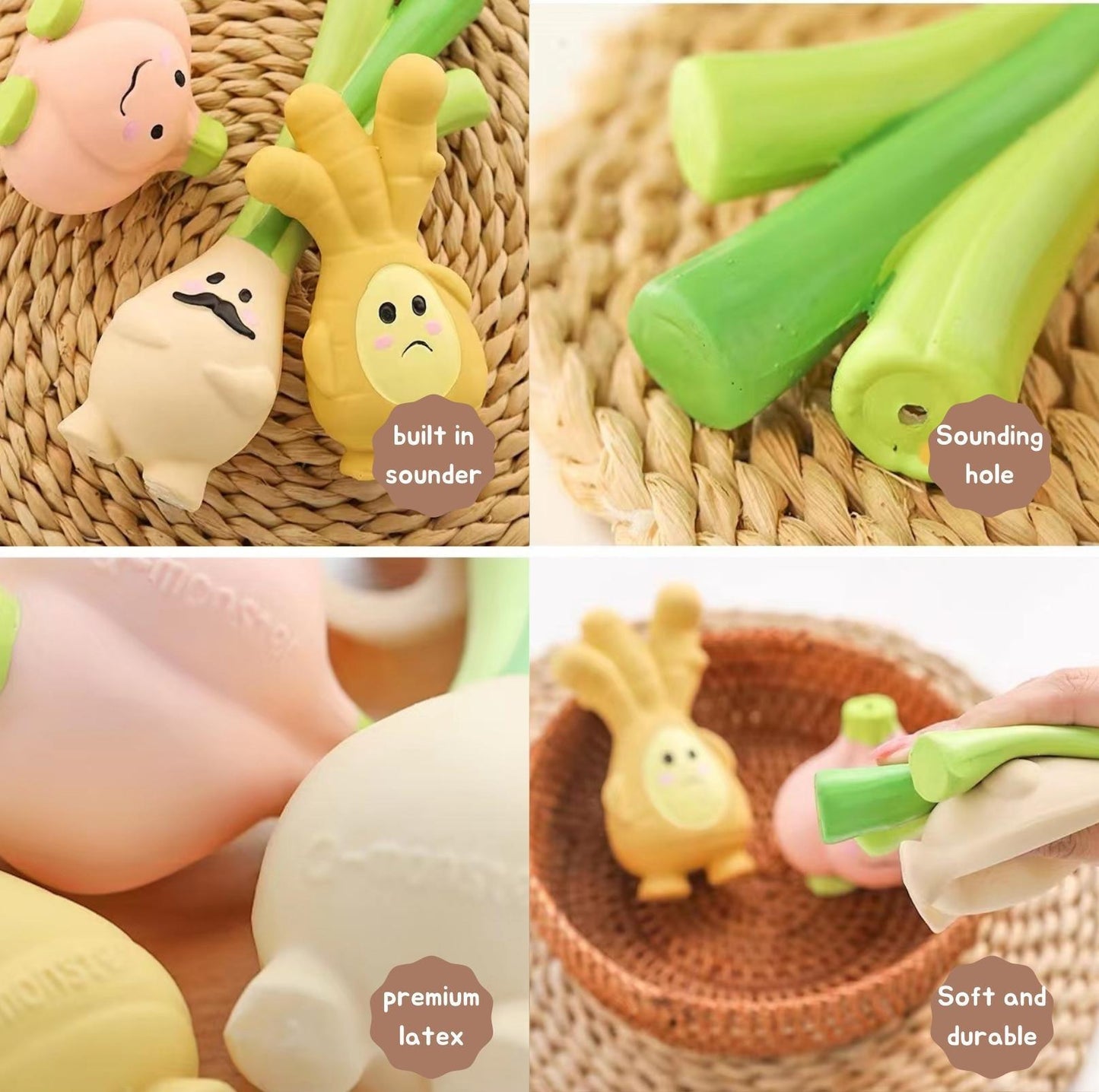 Q-Monster Dog Toy Chewing and Sounding - Mr. Spring Onion, Ginger and Garlic - {{product.type}} - PawPawUp