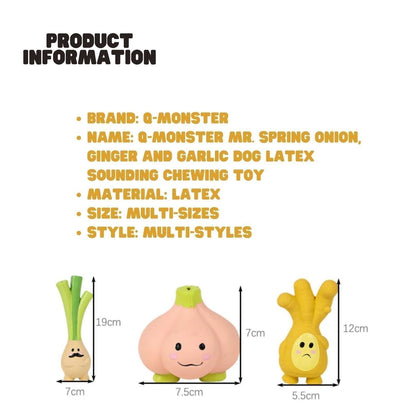 Q-Monster Dog Toy Chewing and Sounding - Mr. Spring Onion, Ginger and Garlic - {{product.type}} - PawPawUp