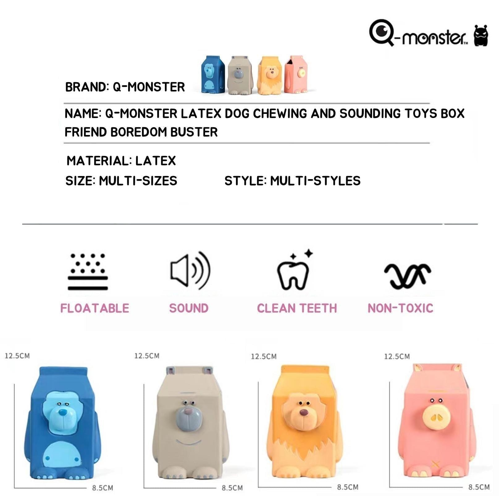 Q-Monster Latex Dog Toy Chewing and Sounding - Box Friend Boredom Buster - {{product.type}} - PawPawUp