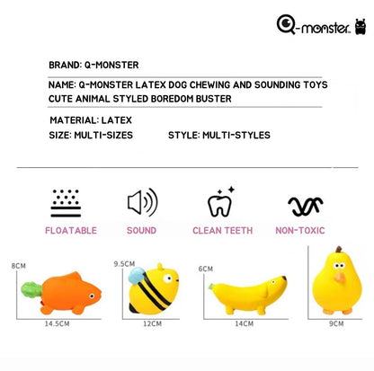Q-Monster Latex Dog Toy Chewing and Sounding- Cute Fruity Animal Series - {{product.type}} - PawPawUp