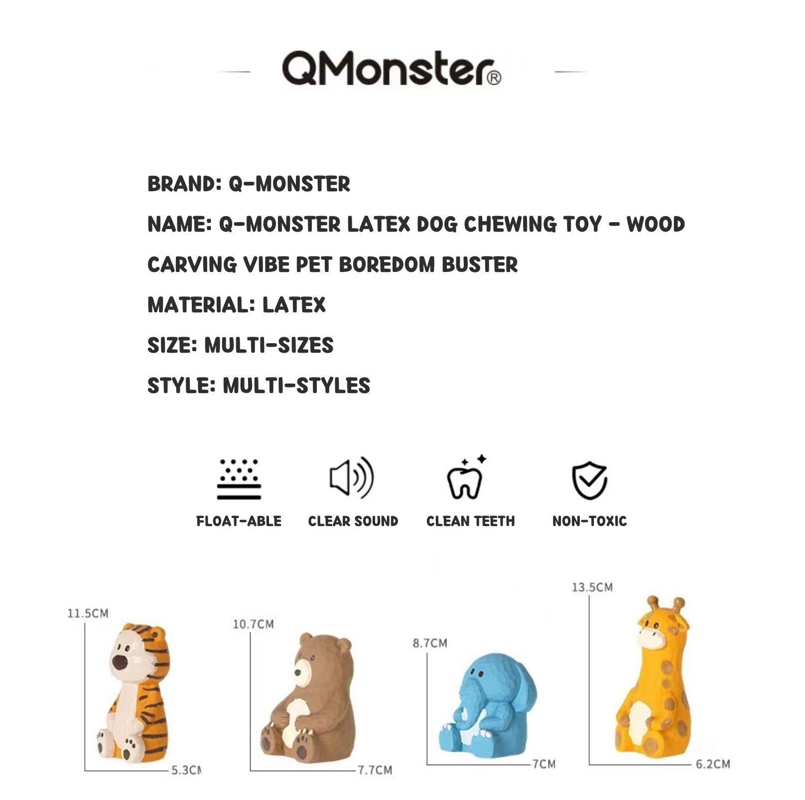 Q-Monster Latex Dog Toy for Chewing - Wood Carving Vibe Pet Boredom Buster - {{product.type}} - PawPawUp