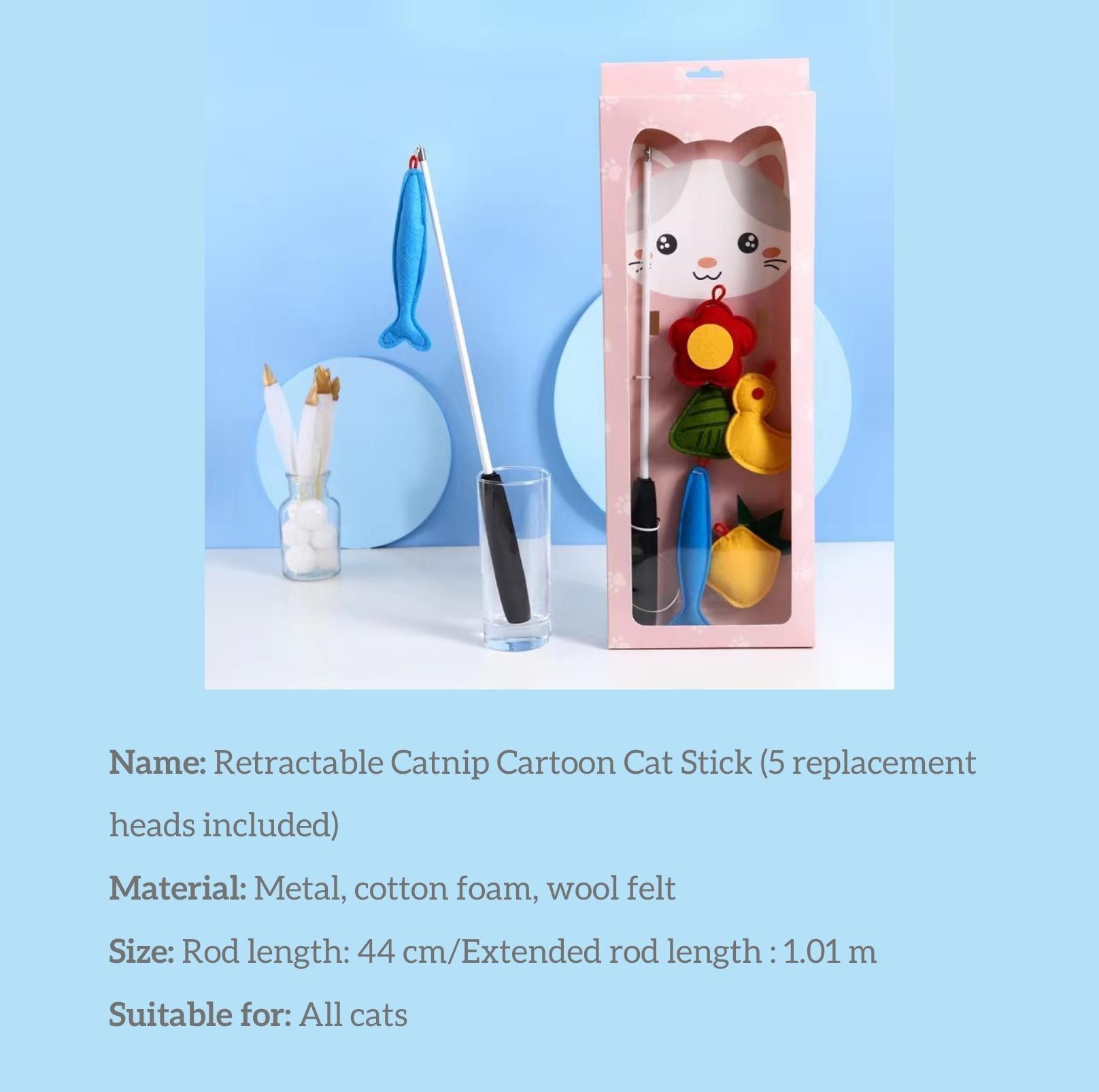 Retractable Catnip Cartoon Cat Stick Toys (5 replacement heads included) - {{product.type}} - PawPawUp