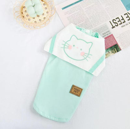 Summer Cat and Dog Vert With Cute Naval Collar And Kitty Print Pet Apparels - {{product.type}} - PawPawUp