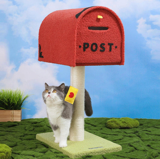 Cute Mailbox Sisal Cat Scratching Post Tree with Interactive Window - {{product.type}} - PawPawUp