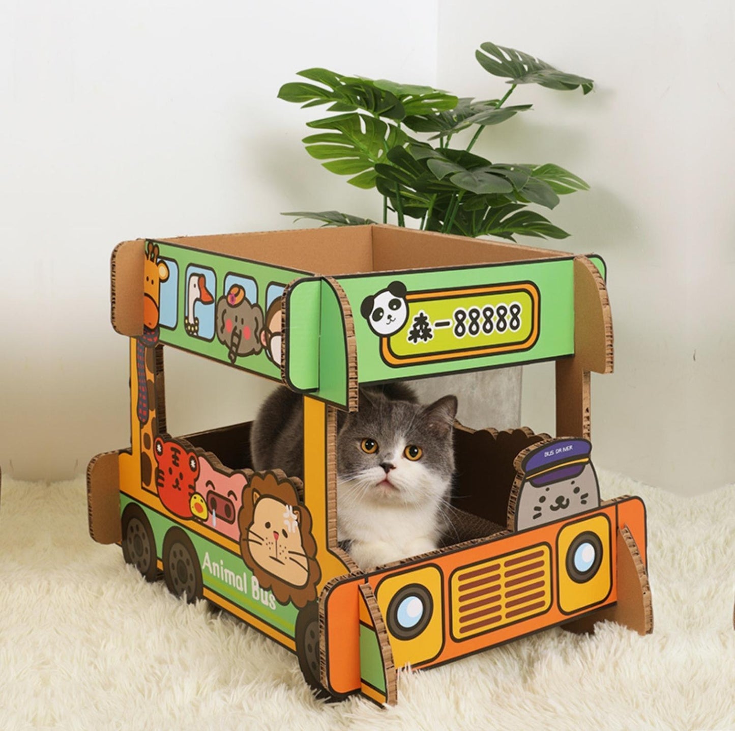 Tinypet "Double-Decker Animal Bus" Corrugated Paper Cat Scratcher Cat Toy - {{product.type}} - PawPawUp
