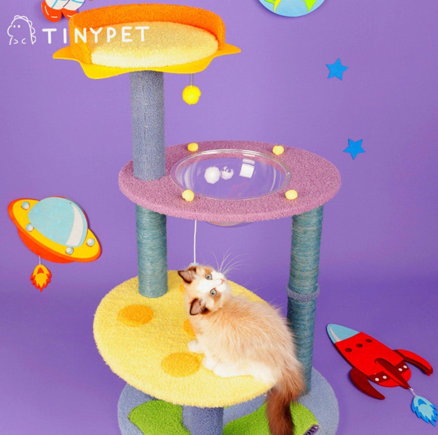 Tinypet Galaxy Meow Team Climbing Frame Cat Tree With Scratching Posts - {{product.type}} - PawPawUp